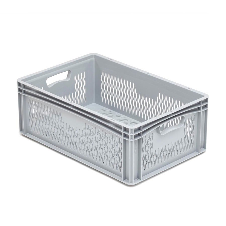 [042006] Caja plástica para transporte serie Basicline con paredes y fondo rejados y asas abiertas - Dim.: 600x400x220h mm - Gris claro