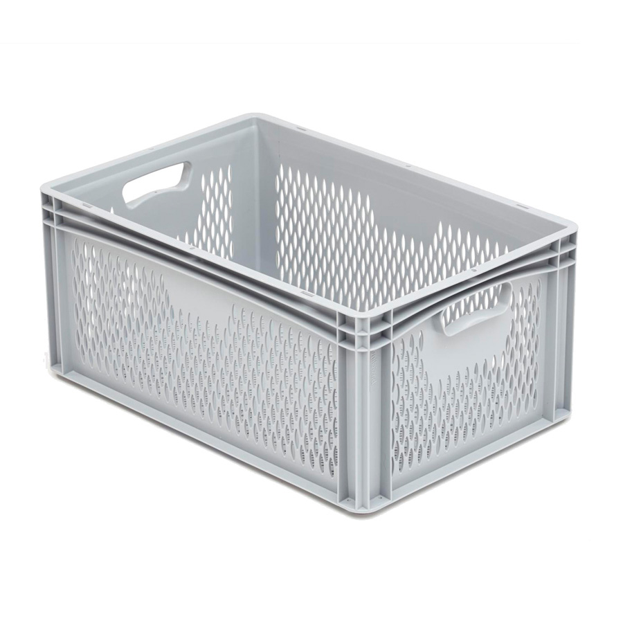 [042007] Caja plástica para transporte serie Basicline con paredes y fondo rejados y asas abiertas - Dim.: 600x400x270h mm - Gris claro