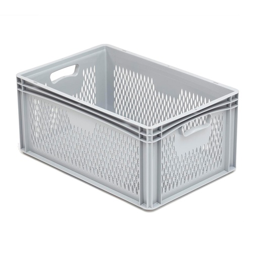 [042007] Caja plástica para transporte serie Basicline con paredes y fondo rejados y asas abiertas - Dim.: 600x400x270h mm - Gris claro