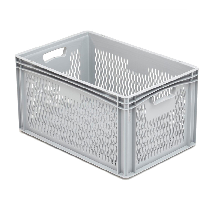 [042008] Caja plástica para transporte serie Basicline con paredes y fondo rejados y asas abiertas - Dim.: 600x400x320h mm - Gris claro