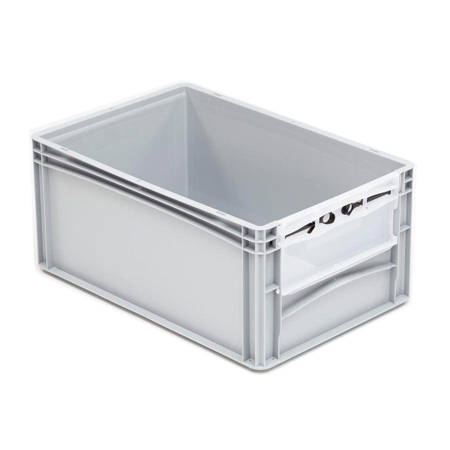 [042013] Caja plástica Eurobox serie Basicline con abertura frontal y tapa - Dim.: 600x400x270h mm - Gris claro