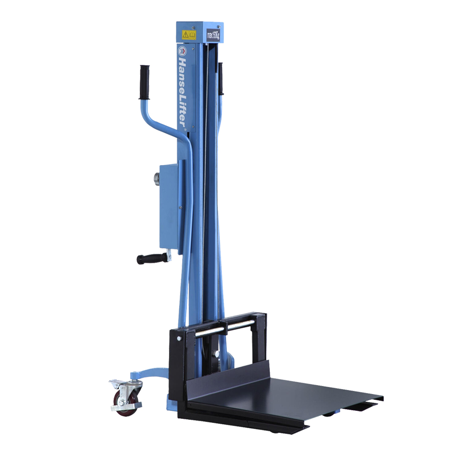 [042061] Elevador multiusos de traslación y elevación manual mediante manivela - Elevación máx.: 1100h mm - Carga máx.: 80 kg - Azul ral 5012