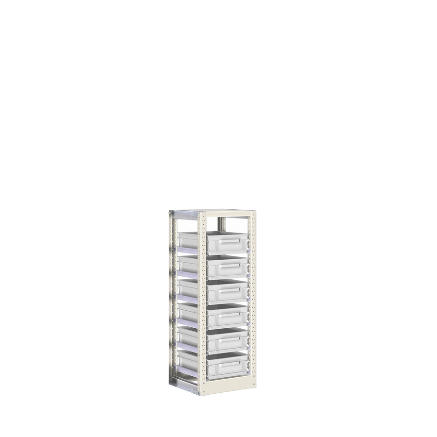 [042333] Estantería con guías y 6 cajas de 400x300x120h mm - Dim.: 390x400x1100h mm - Acero cincado