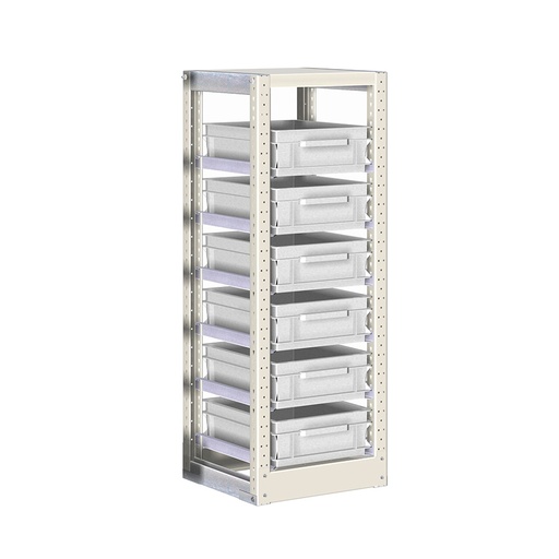 [042333] Estantería con guías y 6 cajas de 400x300x120h mm - Dim.: 390x400x1100h mm - Acero cincado