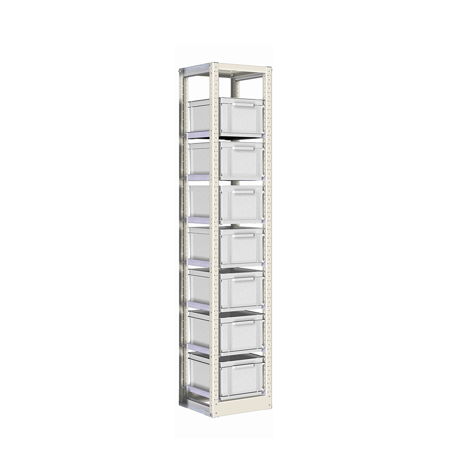 [042353] Estantería con guías y 7 cajas de 400x300x220h mm - Dim.: 390x400x2000h mm - Acero cincado