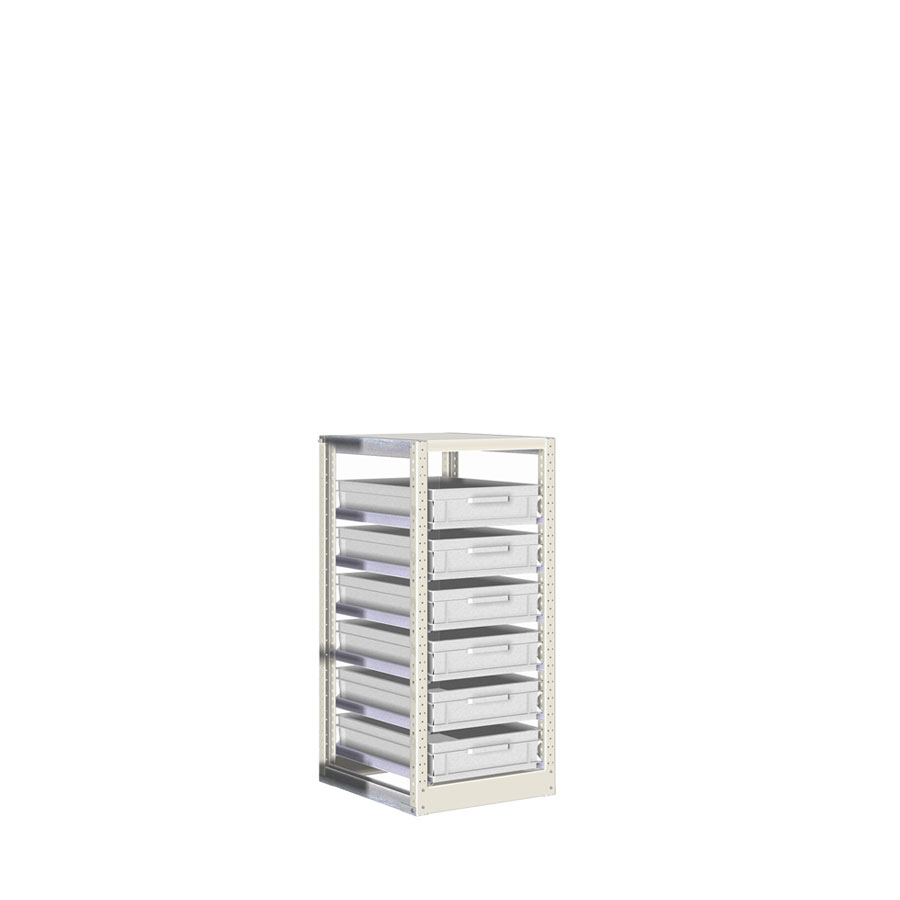 [042377] Estantería con guías y 6 cajas de 600x400x120h mm - Dim.: 490x600x1100h mm - Acero cincado