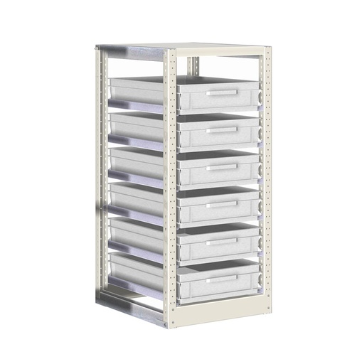 [042377] Estantería con guías y 6 cajas de 600x400x120h mm - Dim.: 490x600x1100h mm - Acero cincado