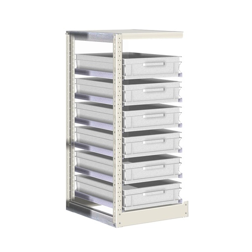 [042379] Módulo adicional de estantería con guías y 6 cajas de 600x400x120h mm - Dim.: 450x600x1100h mm - Acero cincado