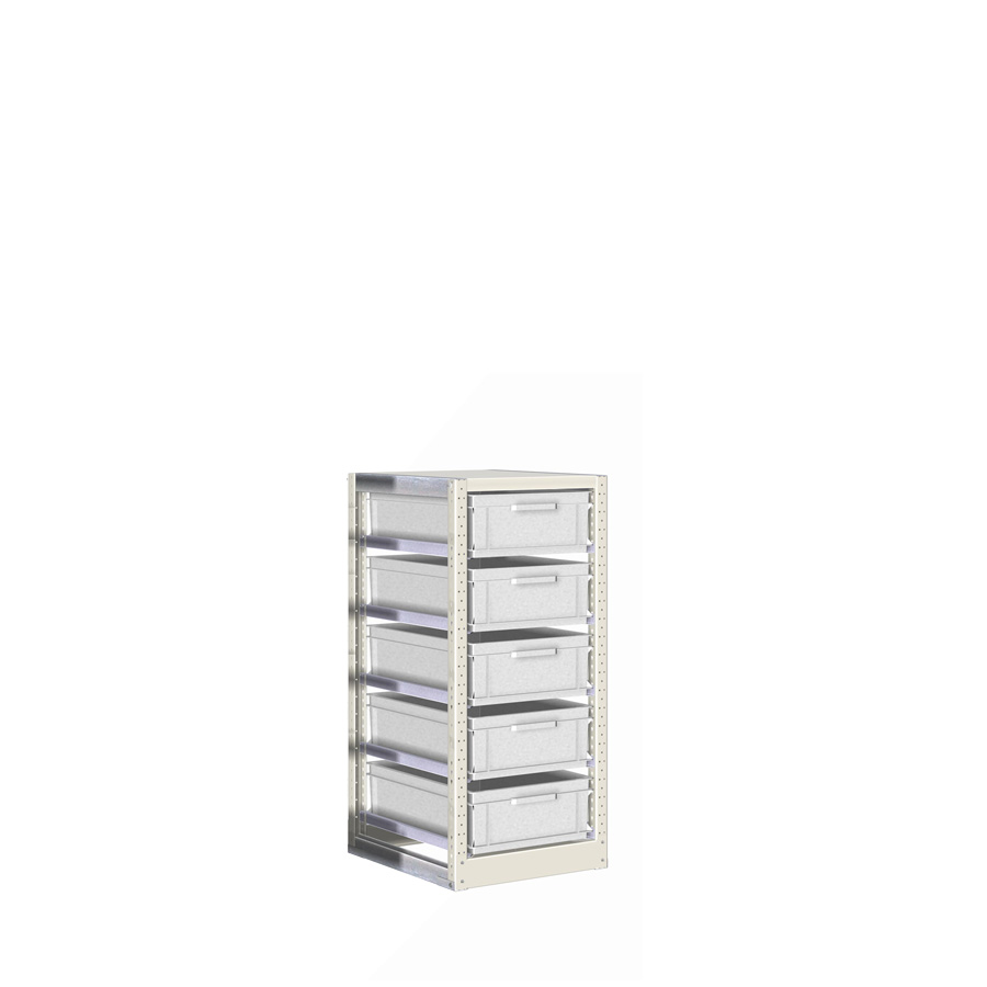 [042381] Estantería con guías y 5 cajas de 600x400x170h mm - Dim.: 490x600x1100h mm - Acero cincado