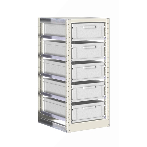 [042381] Estantería con guías y 5 cajas de 600x400x170h mm - Dim.: 490x600x1100h mm - Acero cincado