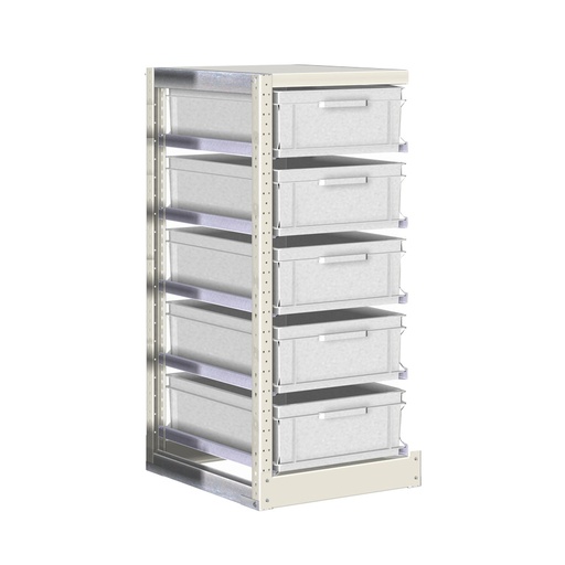[042383] Módulo adicional de estantería con guías y 5 cajas de 600x400x170h mm - Dim.: 450x600x1100h mm - Acero cincado