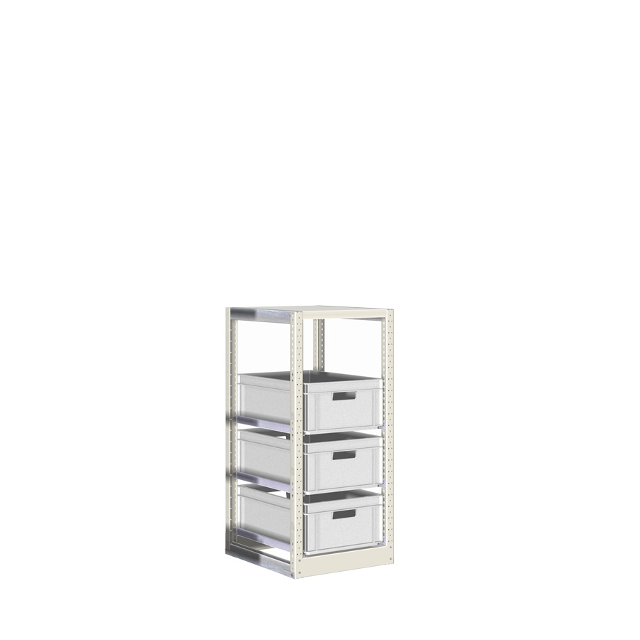 [042385] Estantería con guías y 3 cajas de 600x400x220h mm - Dim.: 490x600x1100h mm - Acero cincado