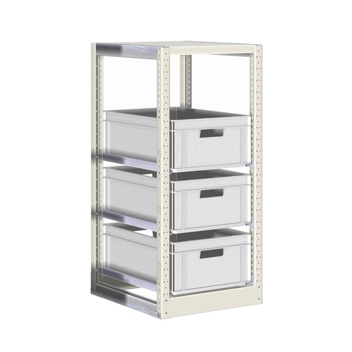 [042385] Estantería con guías y 3 cajas de 600x400x220h mm - Dim.: 490x600x1100h mm - Acero cincado
