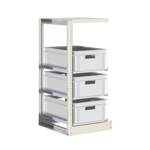 [042387] Módulo adicional de estantería con guías y 3 cajas de 600x400x220h mm - Dim.: 450x600x1100h mm - Acero cincado