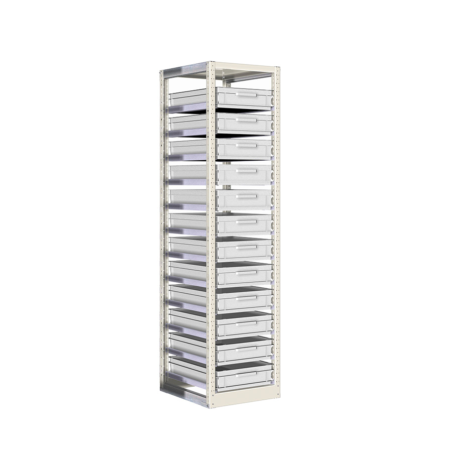 [042393] Estantería con guías y 12 cajas de 600x400x120h mm - Dim.: 490x600x2000h mm - Acero cincado