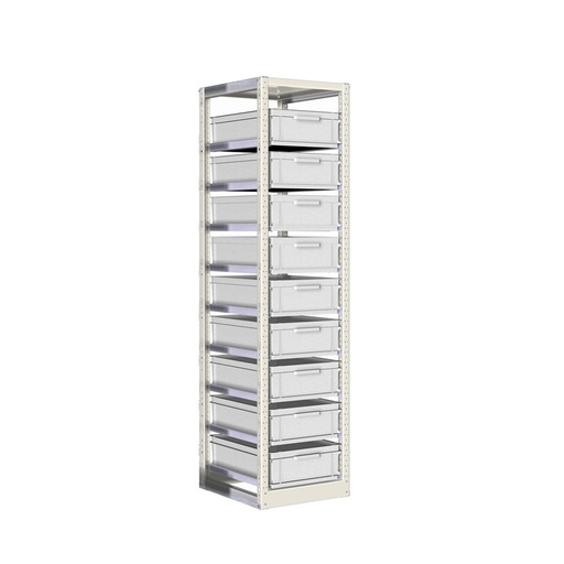 [042397] Estantería con guías y 9 cajas de 600x400x170h mm - Dim.: 490x600x2000h mm - Acero cincado