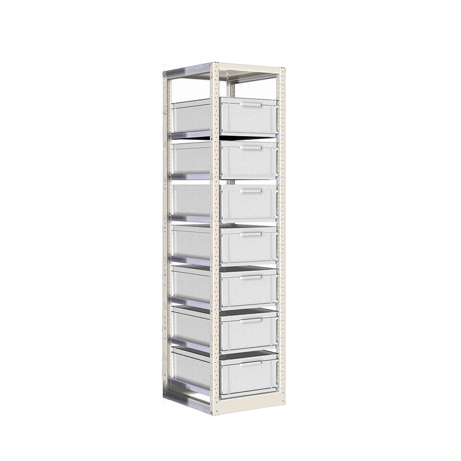 [042401] Estantería con guías y 7 cajas de 600x400x220h mm - Dim.: 490x600x2000h mm - Acero cincado