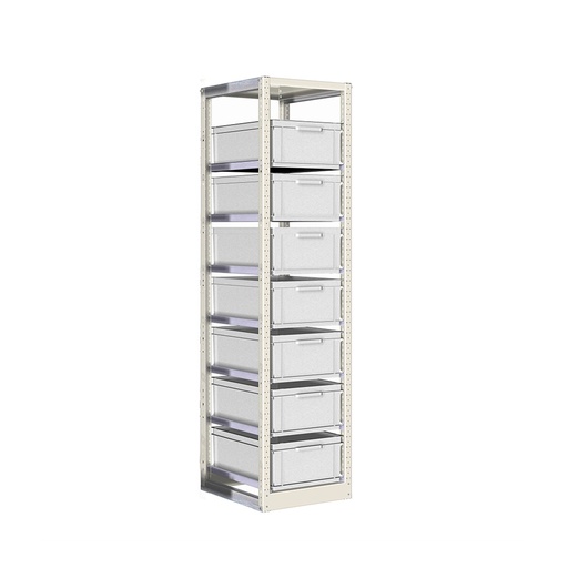 [042401] Estantería con guías y 7 cajas de 600x400x220h mm - Dim.: 490x600x2000h mm - Acero cincado
