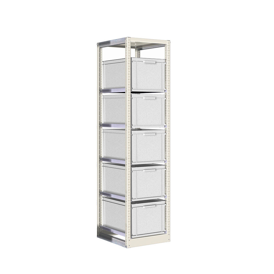 [042405] Estantería con guías y 5 cajas de 600x400x320h mm - Dim.: 490x600x2000h mm - Acero cincado