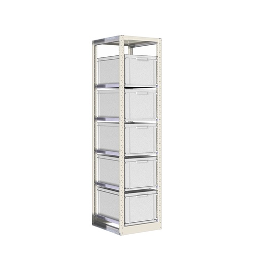 [042405] Estantería con guías y 5 cajas de 600x400x320h mm - Dim.: 490x600x2000h mm - Acero cincado
