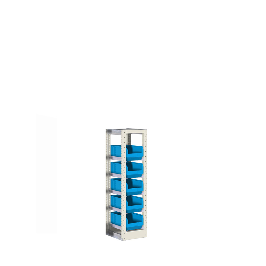 [042417] Estantería con guías y 5 cajas de 210x350x145h mm - Dim.: 302x350x1100h mm - Acero cincado