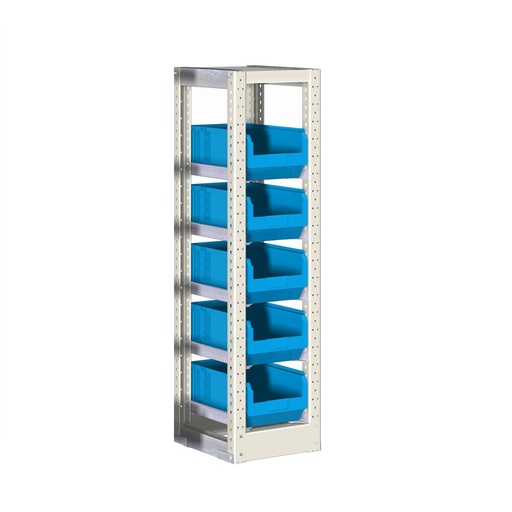 [042417] Estantería con guías y 5 cajas de 210x350x145h mm - Dim.: 302x350x1100h mm - Acero cincado
