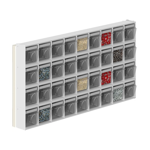 [042444] Soporte expositor metálico para fijar a pared con cajones Unibox - Dim.: 600x71x308h mm - Gris ral 7035