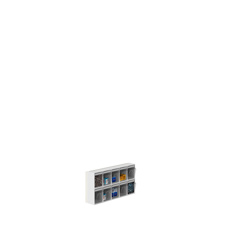[042445] Soporte expositor metálico para fijar a pared con cajones Unibox - Dim.: 600x153x328h mm - Gris ral 7035