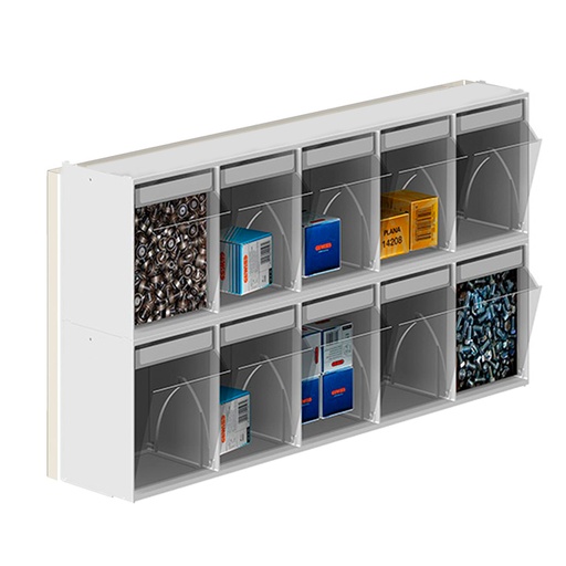 [042445] Soporte expositor metálico para fijar a pared con cajones Unibox - Dim.: 600x153x328h mm - Gris ral 7035