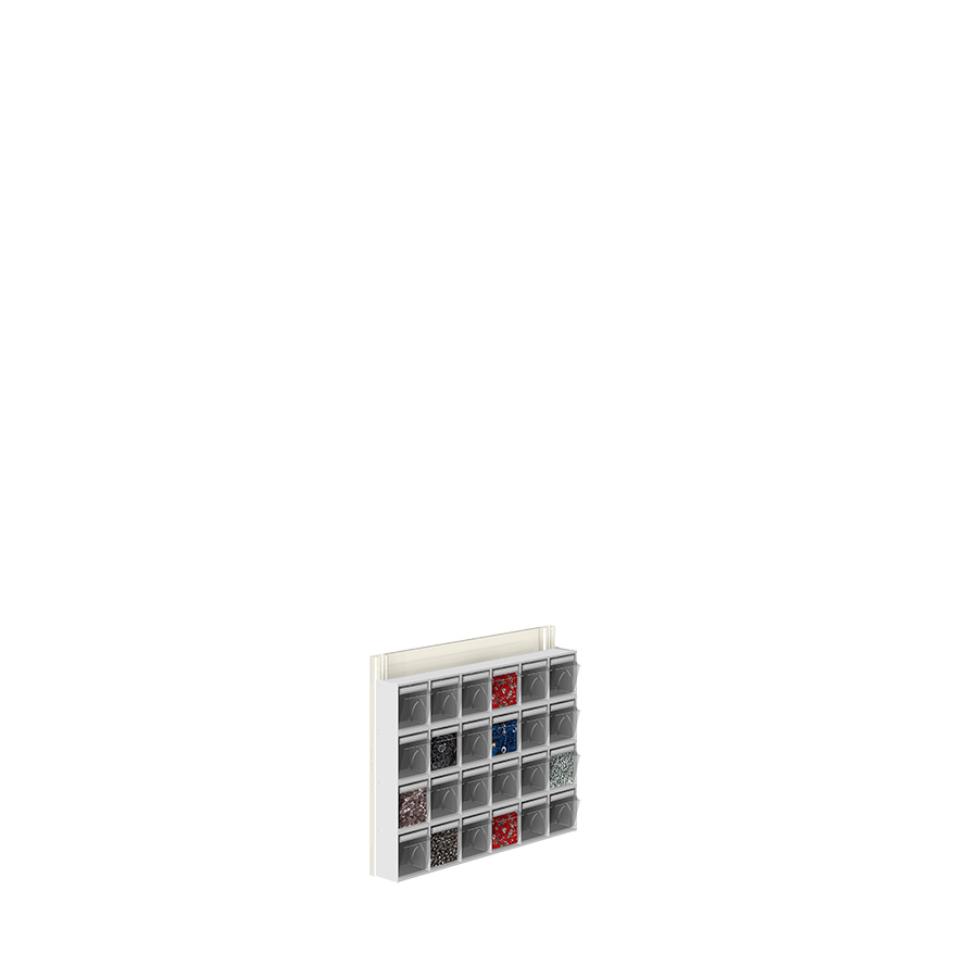 [042450] Soporte expositor metálico para fijar a pared con cajones Unibox - Dim.: 600x81x500h mm - Gris ral 7035