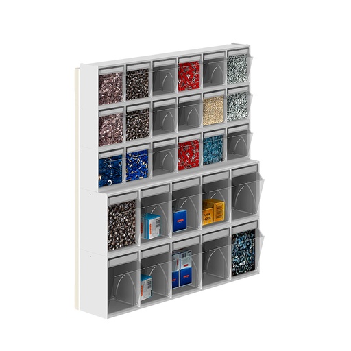 [042452] Soporte expositor metálico para fijar a pared con cajones Unibox - Dim.: 600x153x660h mm - Gris ral 7035