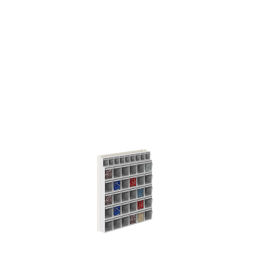 [042453] Soporte expositor metálico para fijar a pared con cajones Unibox - Dim.: 600x81x650h mm - Gris ral 7035
