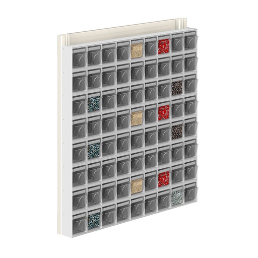 [042454] Soporte expositor metálico para fijar a pared con cajones Unibox - Dim.: 600x71x650h mm - Gris ral 7035
