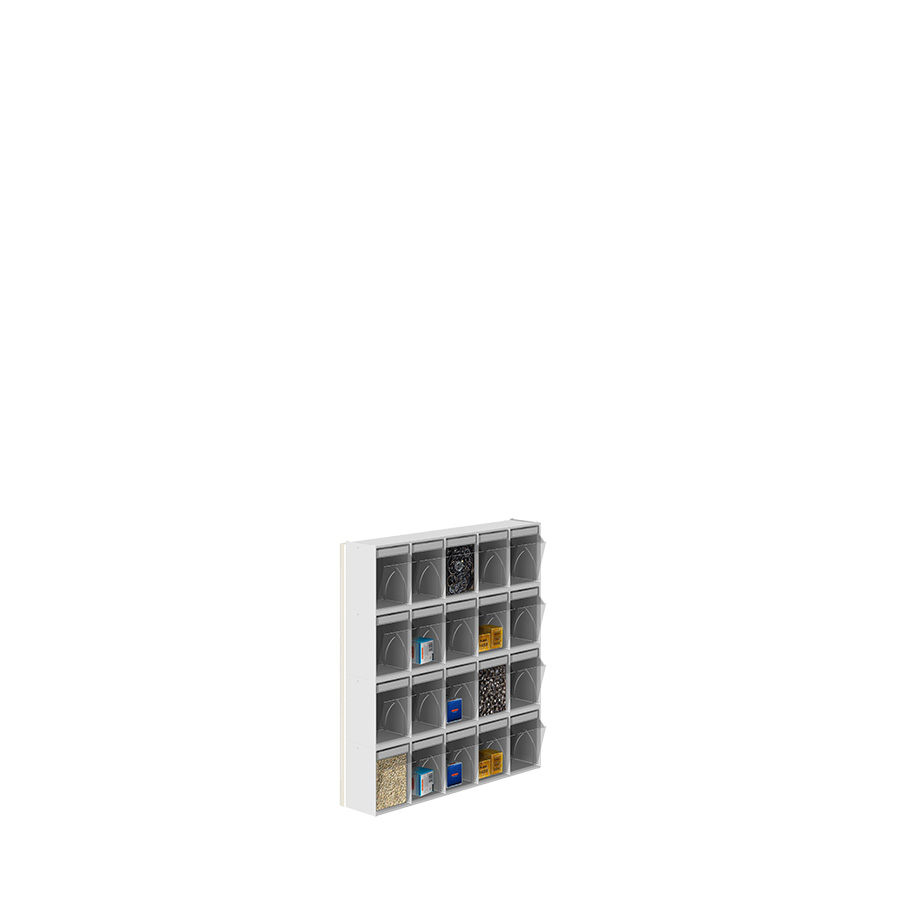 [042455] Soporte expositor metálico para fijar a pared con cajones Unibox - Dim.: 600x153x650h mm - Gris ral 7035