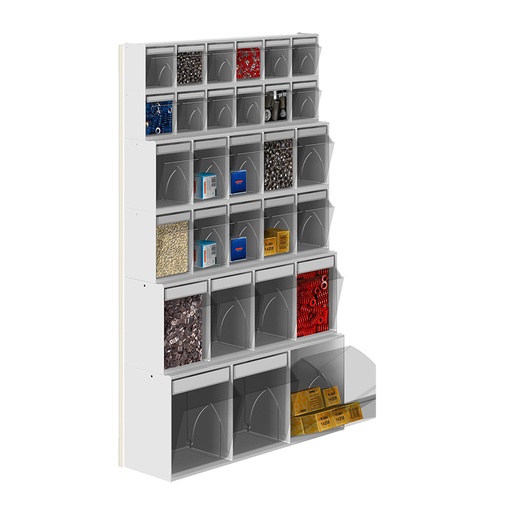 [042457] Soporte expositor metálico para fijar a pared con cajones Unibox - Dim.: 600x240x1000h mm - Gris ral 7035