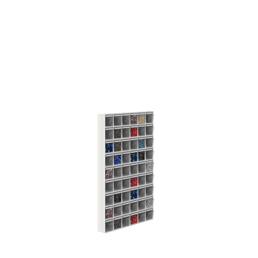 [042459] Soporte expositor metálico para fijar a pared con cajones Unibox - Dim.: 600x81x1008h mm - Gris ral 7035