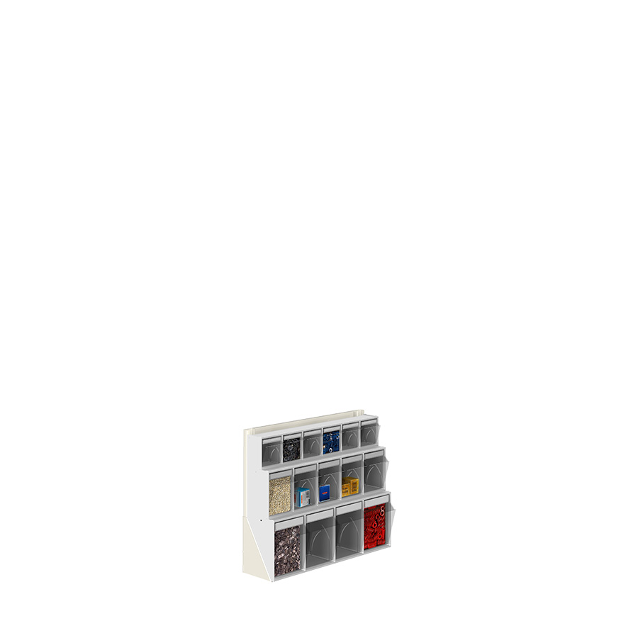 [042465] Soporte expositor metálico de sobremesa con cajones Unibox - Dim.: 600x190x500h mm - Gris ral 7035