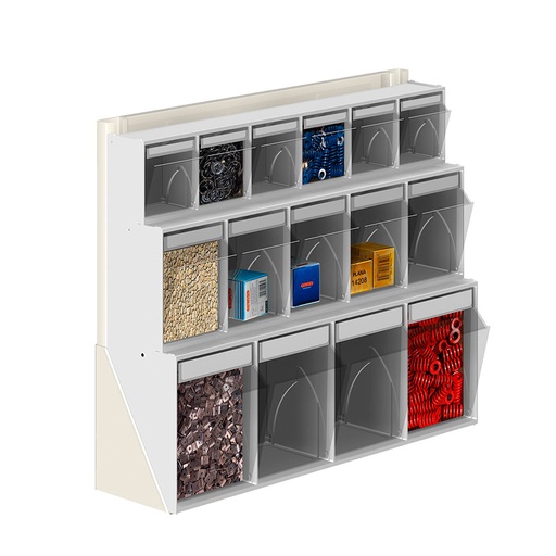 [042465] Soporte expositor metálico de sobremesa con cajones Unibox - Dim.: 600x190x500h mm - Gris ral 7035