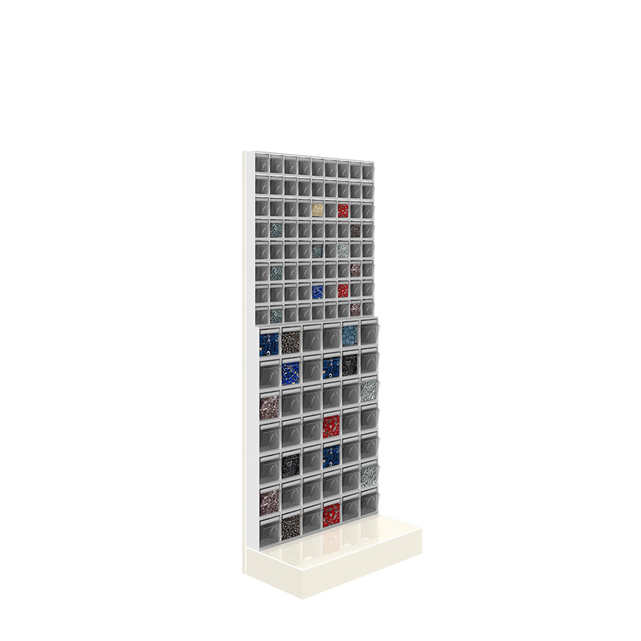 [042467] Soporte expositor metálico con base con cajones Unibox - Dim.: 600x325x1500h mm - Gris ral 7035