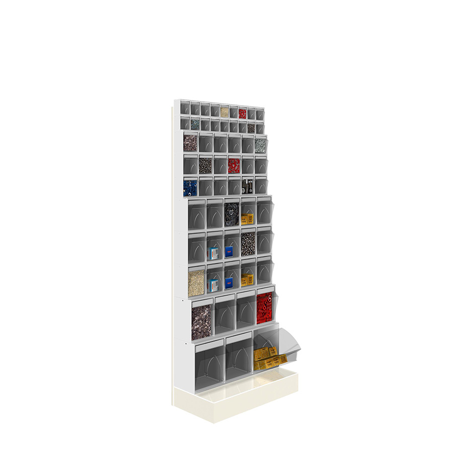 [042468] Soporte expositor metálico con base y con cajones Unibox - Dim.: 600x325x1500h mm - Gris ral 7035
