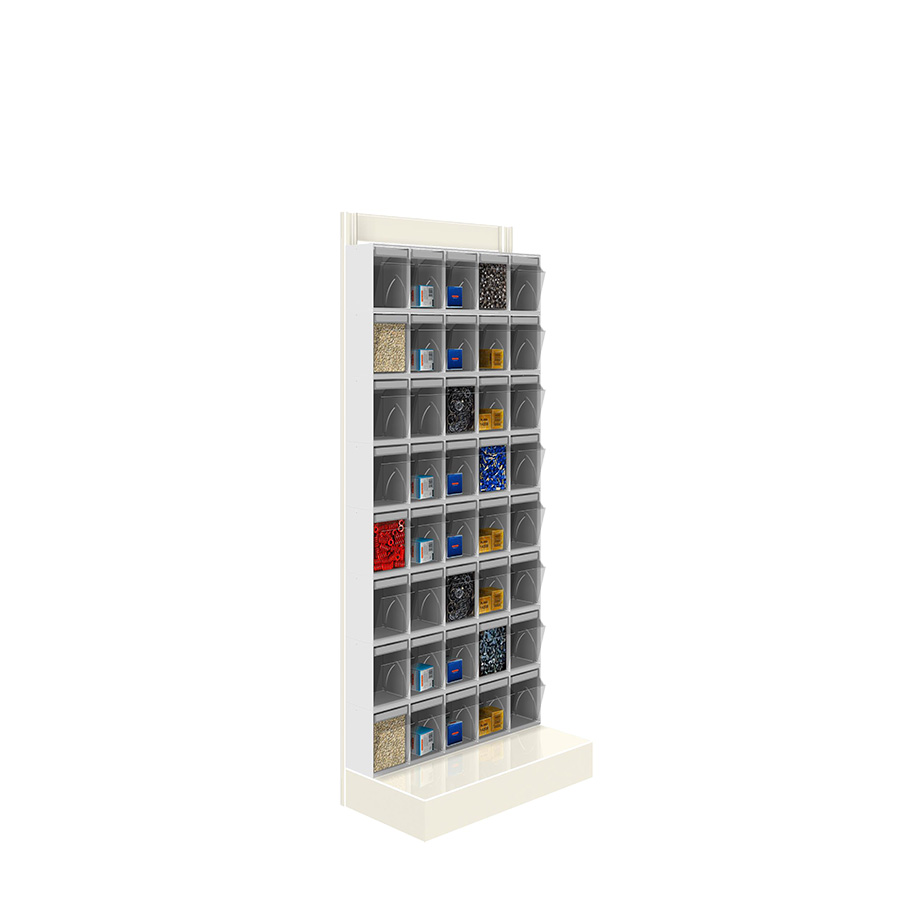 [042471] Soporte expositor metálico con base y con cajones Unibox - Dim.: 600x325x1500h mm - Gris ral 7035