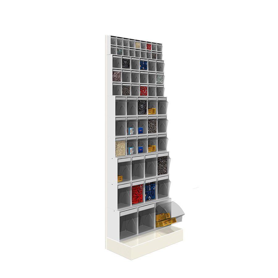 [042473] Soporte expositor metálico con base y con cajones Unibox - Dim.: 600x325x1750h mm - Gris ral 7035