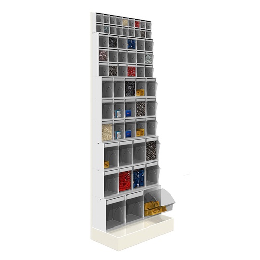 [042473] Soporte expositor metálico con base y con cajones Unibox - Dim.: 600x325x1750h mm - Gris ral 7035