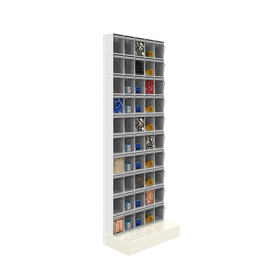[042475] Soporte expositor metálico con base y con cajones Unibox - Dim.: 600x325x1750h mm - Gris ral 7035