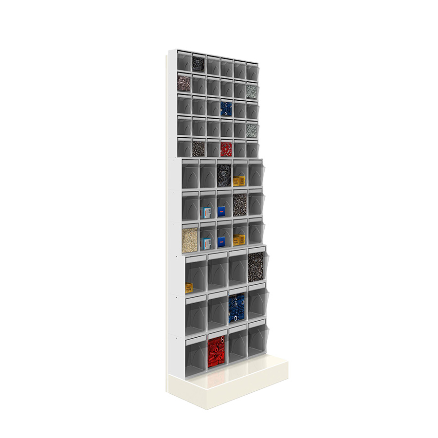[042476] Soporte expositor metálico con base y con cajones Unibox - Dim.: 600x325x1750h mm - Gris ral 7035