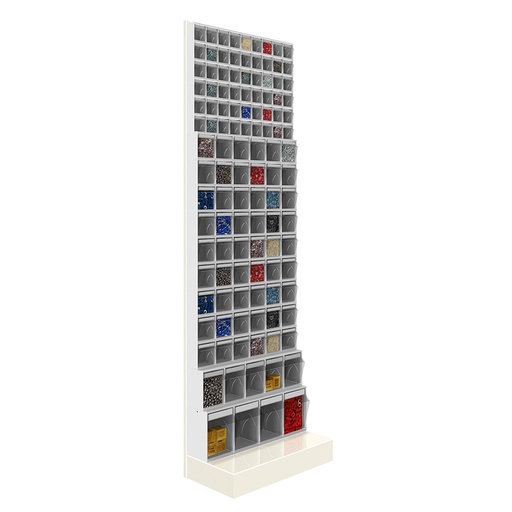 [042479] Soporte expositor metálico con base y con cajones Unibox - Dim.: 600x325x1950h mm - Gris ral 7035