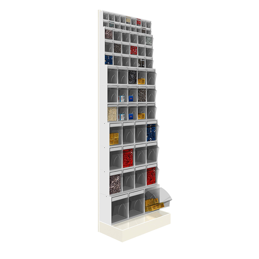 [042480] Soporte expositor metálico con base y con cajones Unibox - Dim.: 600x325x1950h mm - Gris ral 7035