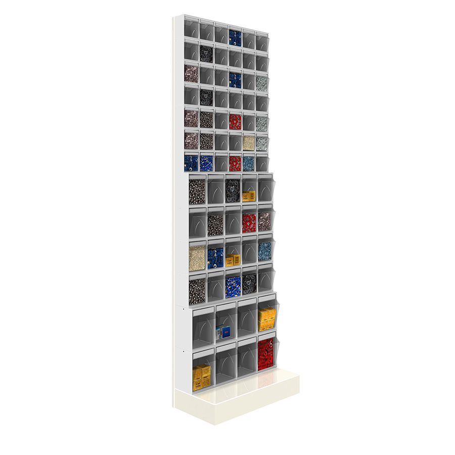 [042481] Soporte expositor metálico con base y con cajones Unibox - Dim.: 600x325x1950h mm - Gris ral 7035