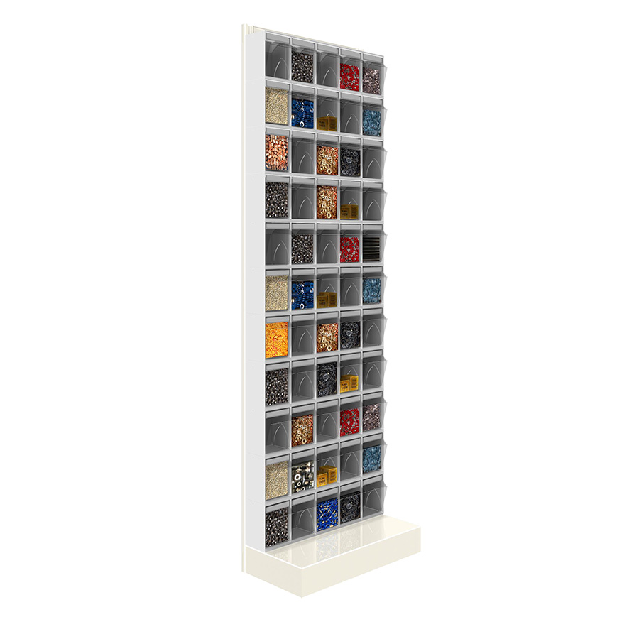 [042482] Soporte expositor metálico con base y con cajones Unibox - Dim.: 600x325x1950h mm - Gris ral 7035