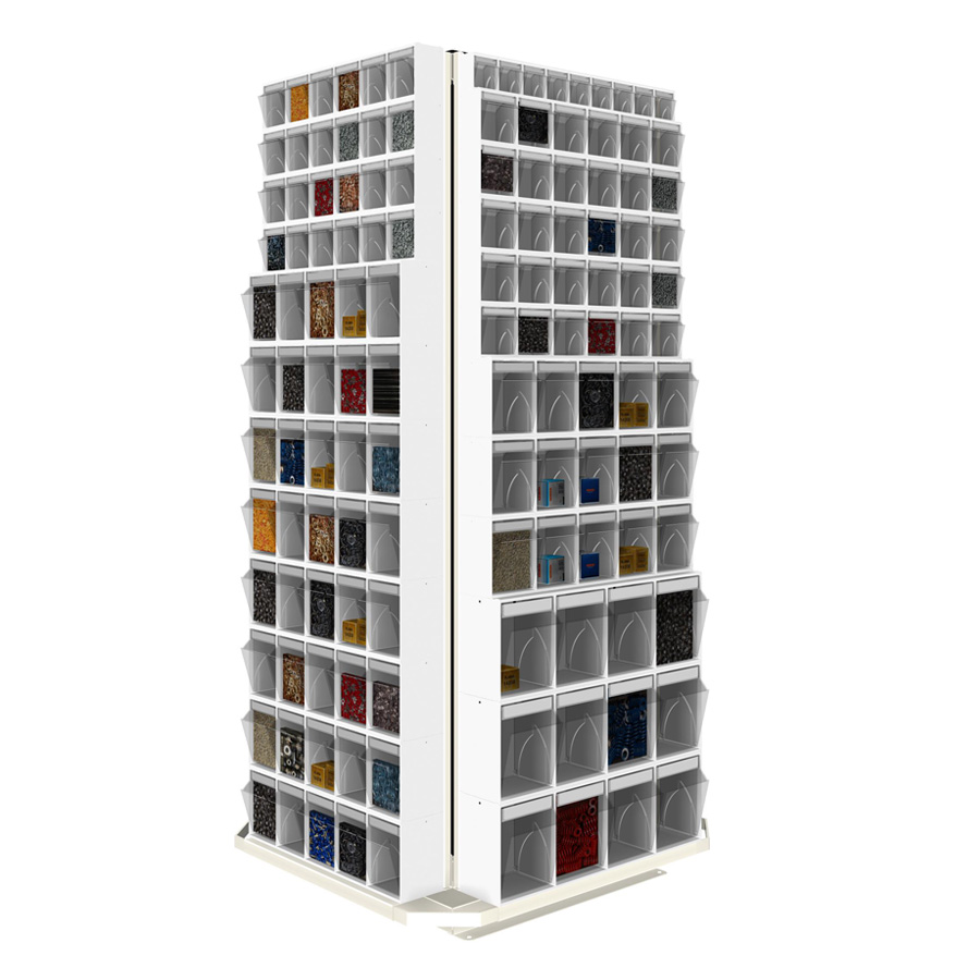 [042486] Expositor metálico giratorio con cajas con cajones Unibox - Dim.: 1100x1100x1865h mm - Gris ral 7035